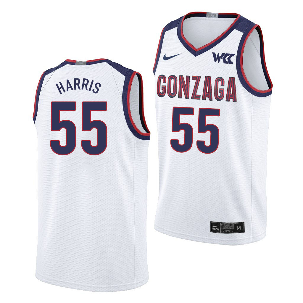 Men #55 Dominick Harris Gonzaga Bulldogs College Basketball Jerseys Sale-White